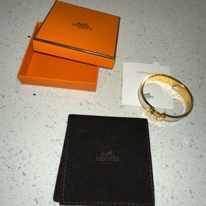 Authentic Hermes H lock bracelet, size small. In white and gold